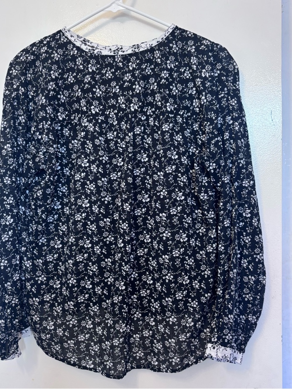 Madewell Black and White Floral Peasant Blouse